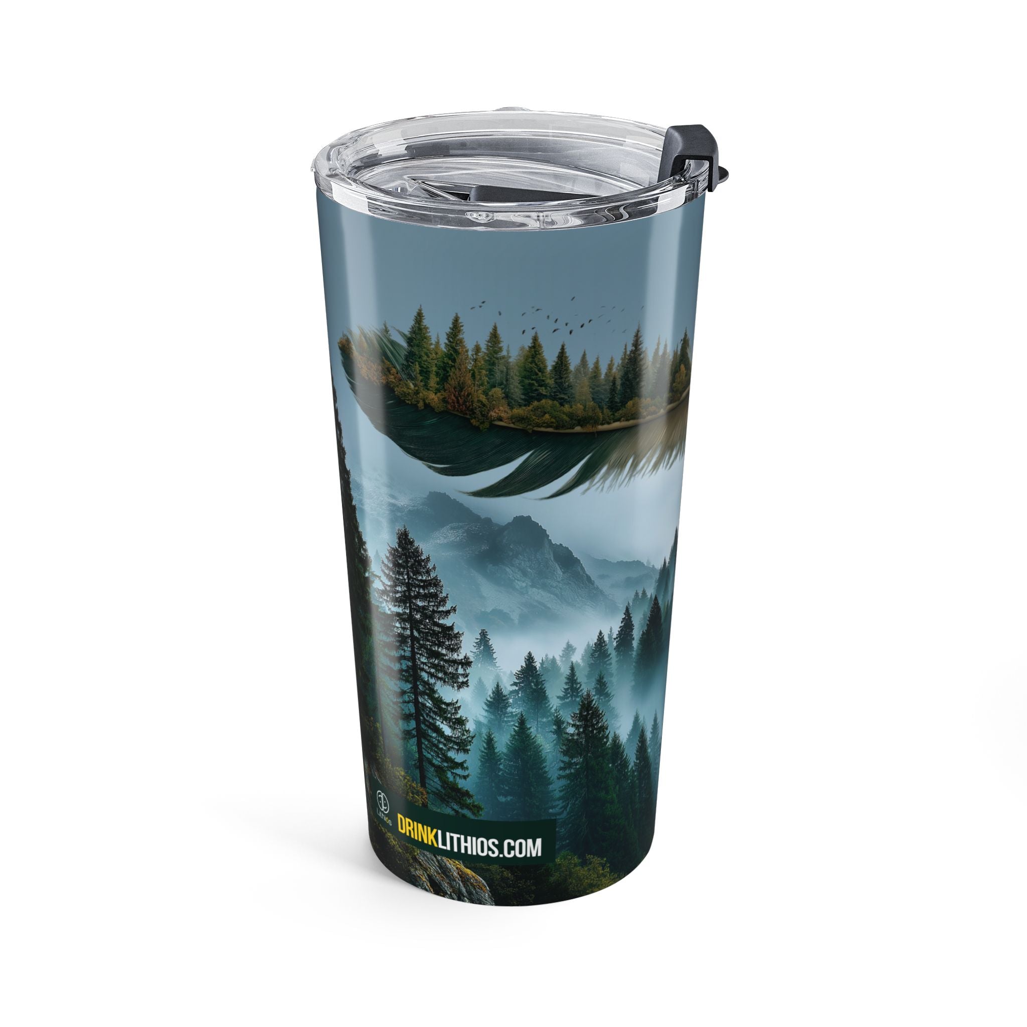 Misty Mountain Reflection Tumbler 20oz | Forest Lake Scene