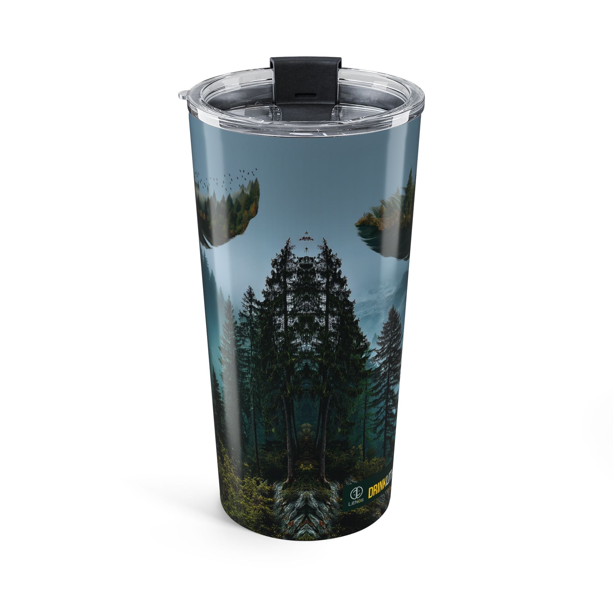 Misty Mountain Reflection Tumbler 20oz | Forest Lake Scene