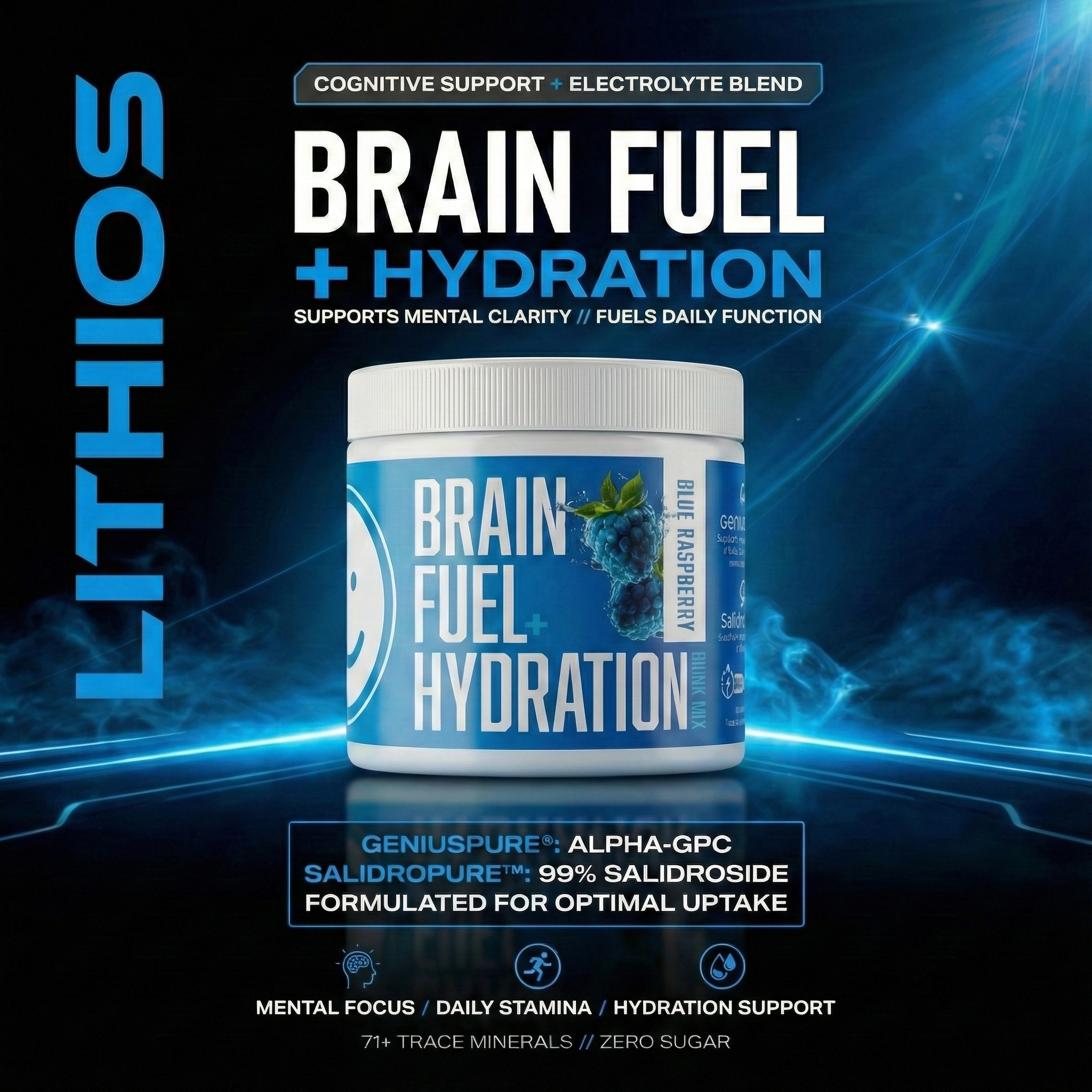 Brain Fuel + Hydration Drink Mix: Blue Raspberry