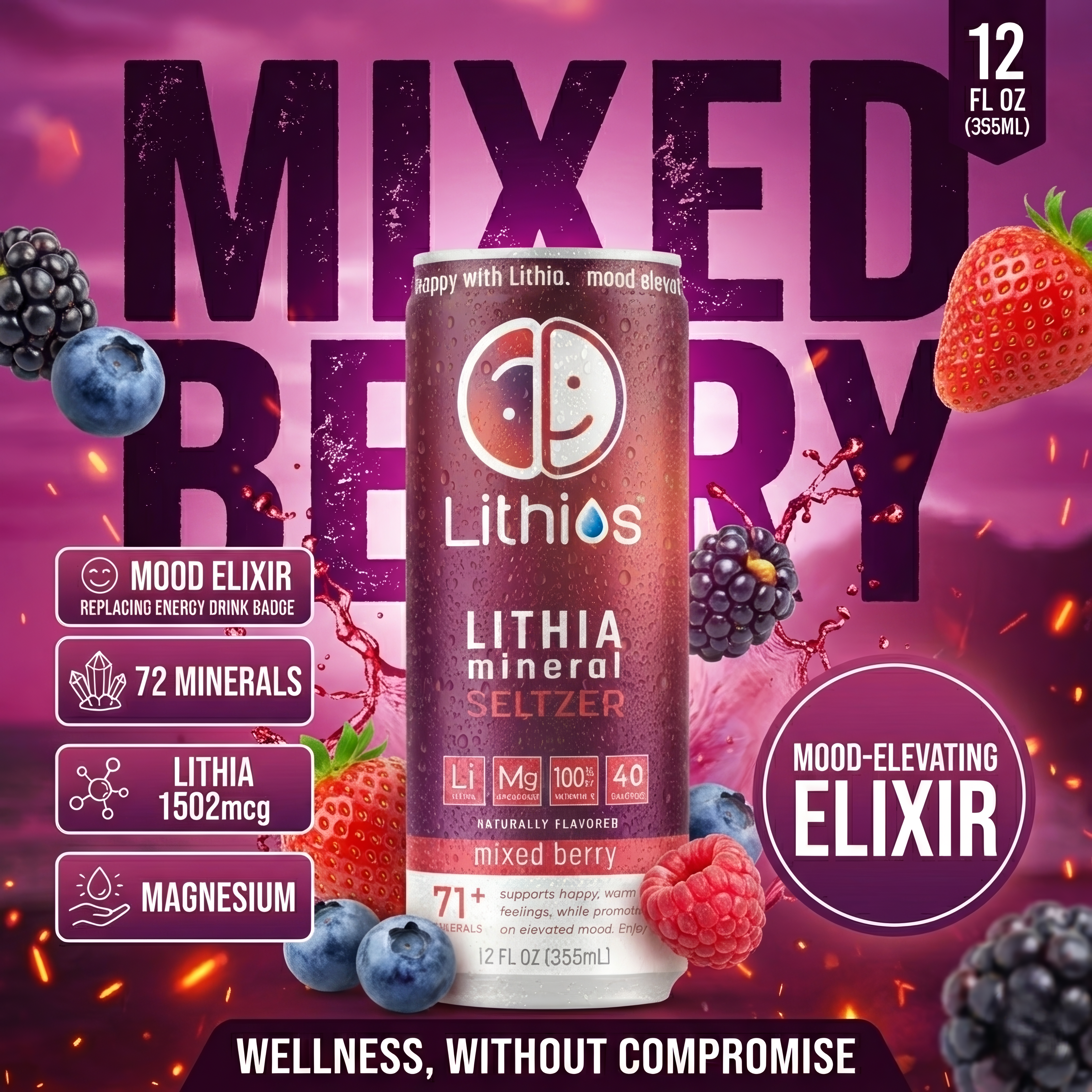 Lithios Lithia Mineral Seltzer Mixed Berry