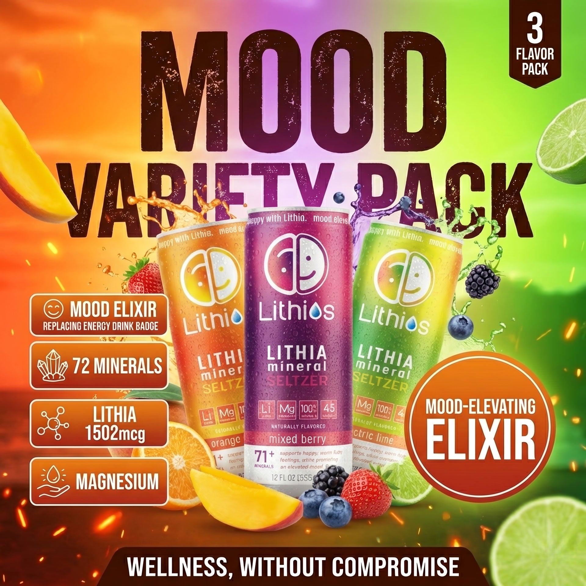 Variety Pack Mixed Berry Orange Mango Electric Lime