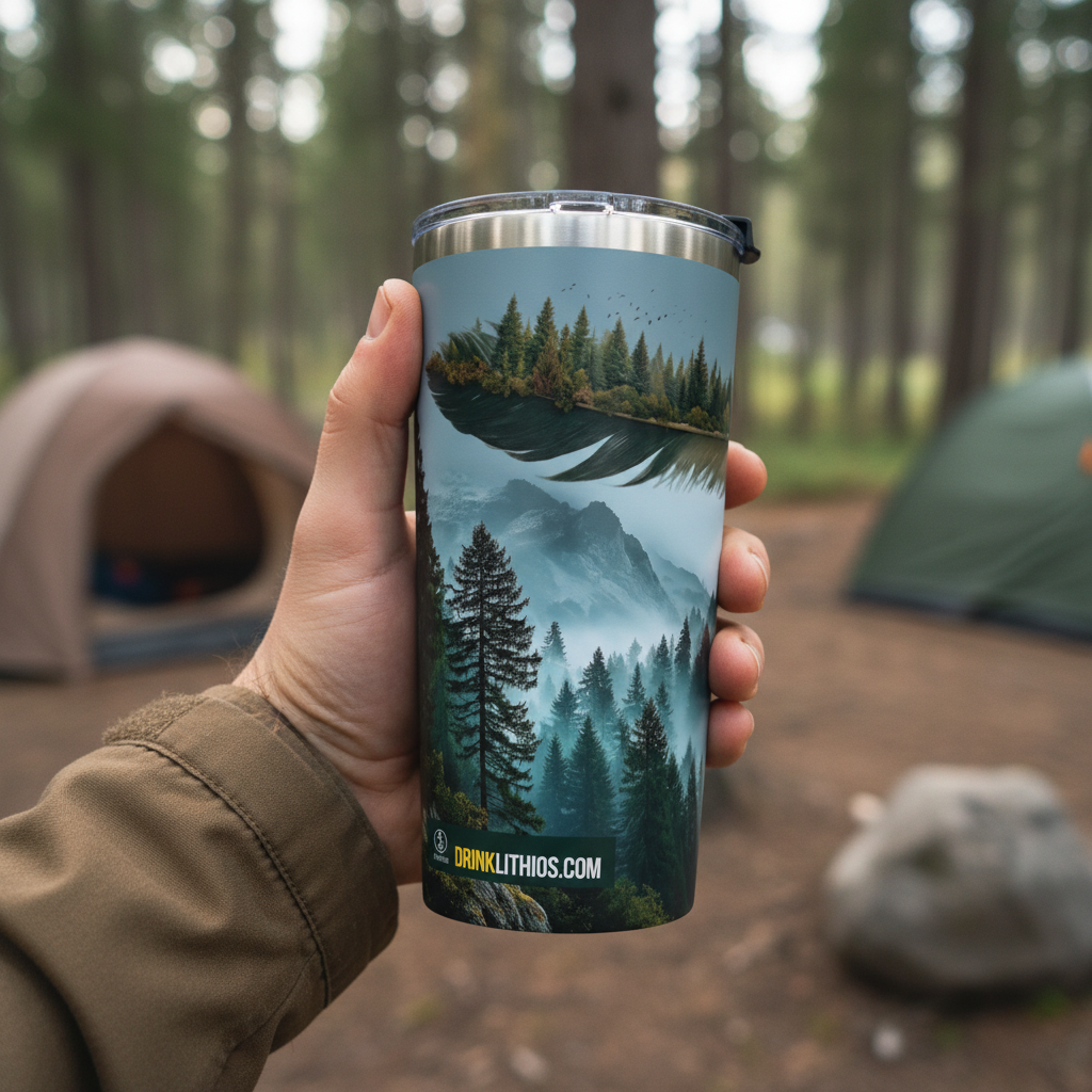 Misty Mountain Reflection Tumbler 20oz | Forest Lake Scene