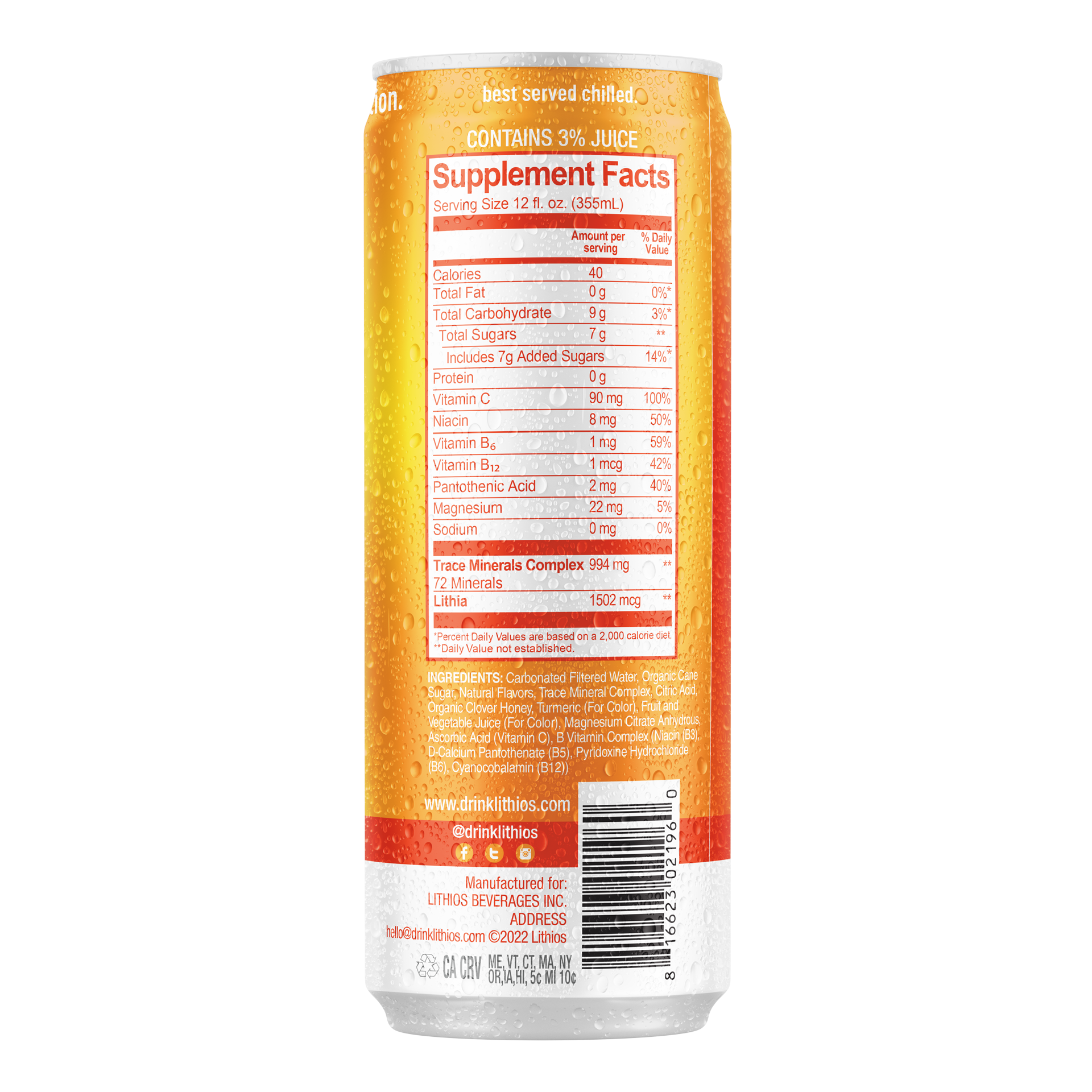Lithios Lithia Mineral Seltzer Orange Mango